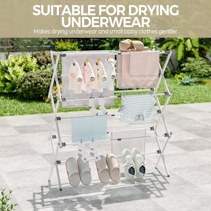 APEXCHASER Extra Large Clothes Drying Rack, Foldable & Extendable Laundry Rack with Adjustable Size (20.87"-35.43" L), Space-Saving, Rust-Resistant Frame for Indoor/Outdoor Use, White