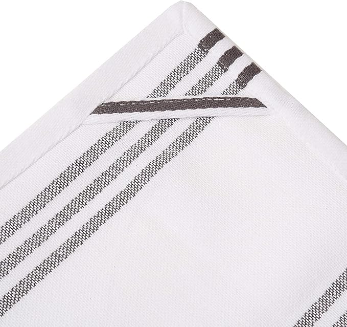 Urban Villa Kitchen Towels 100% Cotton Dish Towels for Kitchen (Set of 3) 20”x30” Dish Cloths Highly Absorbent Kitchen Linen Set with Hanging Loop Perfect for Drying Dishes Cleaning Towels-Grey White