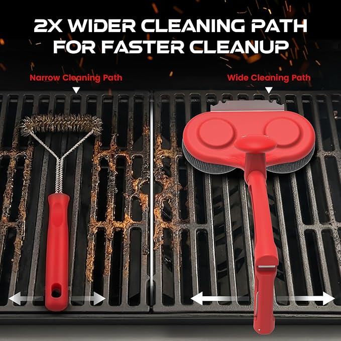 Bristle Free Grill Brush with Scraper, Upgraded 19-Inch Steam Grill Cleaner with Dual-Head Working Simultaneously for Efficient Cleaning for Gas, Charcoal, Electric and Kettle Grills