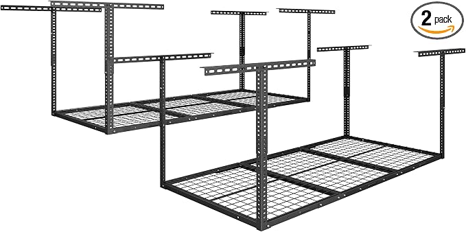FLEXIMOUNTS 2 Pack 3x6 Overhead Garage Storage Adjustable Ceiling Rack 72" Length x 36" Width x 40" Height, 900lbs Total Weight Capacity, Hammertone, Classic Series