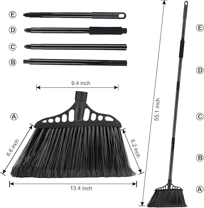 Tiumso Outdoor Broom for Floor Cleaning, Heavy Duty Brooms with 55" Long Handle, Angle Brooms for Concrete Courtyard Home Patio Kitchen Shop Lobby Patio Lawn - Black