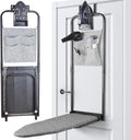 Seiritex Over the Door Ironing Board 14x42 inches with Iron Holder and Pocket Storage Bag, Hanging Iron Board for Home Laundry Room, Black