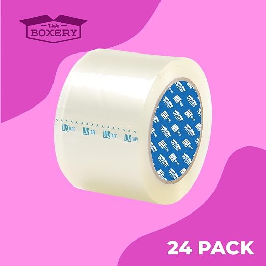 The Boxery 3" x 110 Yards Clear Packing Tape – 24 Roll Carton – Warehouse Grade Adhesive for Shipping, Moving & Packaging – Standard Strength 1.85 Mil Box Sealing Tape