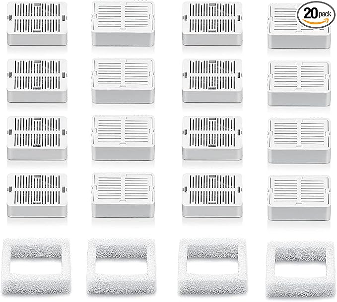 Cepheus 16 Pack Cat Water Fountain Filter with 4 Foam, Cupcake Pet Fountain Replacement Filters for Ceramic Cat Water Fountain, Carbon Fountain Filter Set
