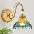 1 Piece Vintage Wall Sconce, 1-Light Brushed Gold Finish Wall Sconce with Hanging Crystal Accents and Flower-Shaped Teal Shades for Bathroom Bedroom Living Room,Vintage Vanity Light