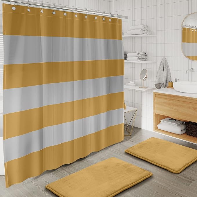 Clara Clark Bathroom Set - Gold Bathroom Accessories Set, 20PC Bathroom Accessory Set, Shower Curtain Set with Liner, Toothbrush Holder, Soap Dispenser, Soap Dish, Toilet Brush Holder, and Trash Can