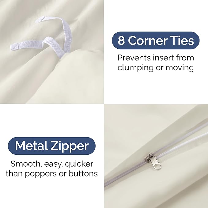 Duvet Cover Queen Size Set - Extra Soft Queen Duvet Cover 90" x 90" with 2 Pillow Shams for Women, Men, Kids & Teens - Hotel Luxury, Easy-Care w/ Zipper Closures & Ties - Comfy and Breathable (Ivory)