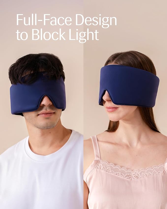Rest® Evercool® Cooling Eye Mask, Full-Coverage Light Blocking, Instant Cool-to-Touch Fabric, Adjustable Soft & Breathable Design for Ultimate Sleep Comfort, Comes with Travel Bag, Midnight Blue