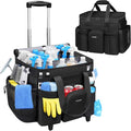 Ytonet Cleaning Caddy with Wheels, Large Rolling Cleaning Caddy Bag with Detachable Trolley for Housekeepers, Water Resistant Cleaner Supplies Organizer with Wheels for Kitchen, Car, Tool Organizer