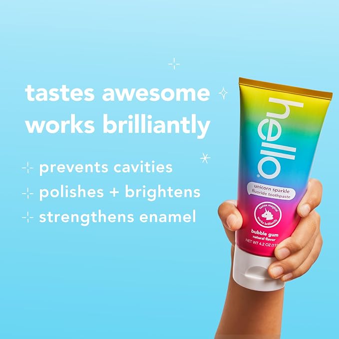 hello Kids Fluoride Toothpaste Variety Pack, 3 Pack, 4.2 oz | Bubble Gum, Strawberry, and Blue Raspberry Flavors, Safe for Kids Ages 2 and Up, Prevents Cavities, Polishes, and Brightens