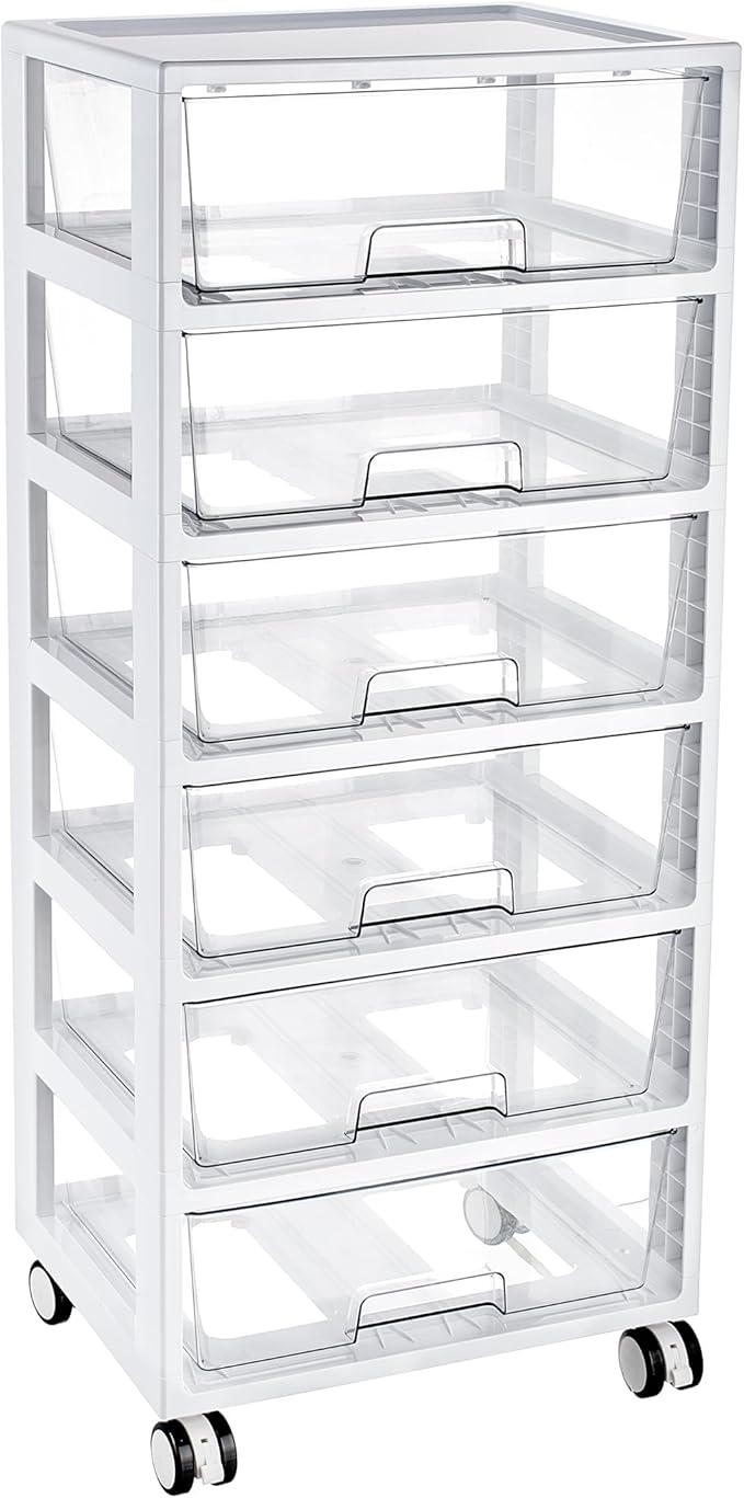 Vtopmart 6-Tier Rolling Cart with Deep Drawers, Clear Plastic Storage Organizer for Art & Craft Supplies, Toy, Office, Classroom, Bedroom, Bathroom