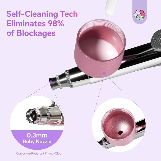 SAVILAND Advanced Airbrush Gun: Zero Downtime Flawless Design Airbrush Kit Portable Airbrush Accessories 0.3mm Needles Nail AirBrush Machine for Painting Cake Decorating Barber Model Makeup Nail Art