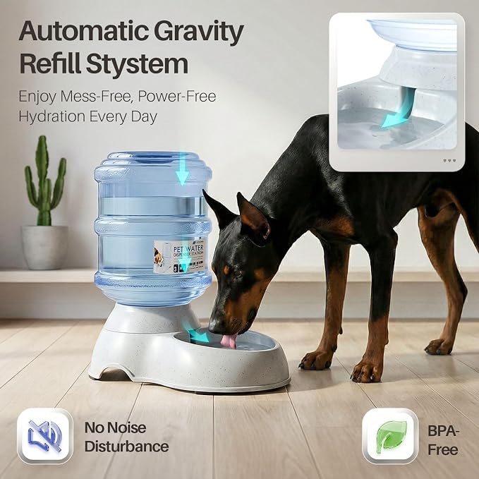 Flexzion Gravity Pet Water Dispenser Drinking Station for Dogs Cats (3 Gallon) Automatic Replenish Waterer for Small Large Breed Dog Cat,Feeding Watering Fountain Supplies Bottle Dish Bowl
