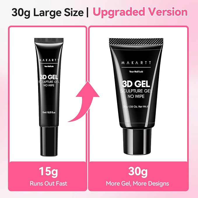 Makartt 3D Nail Gel, 30g Sculpting Gel Glue for Drawing, Molding, Nail DIY | No Wipe, Clear Rhinestone Glue, Gems Decoration, Carving and Painting Nail Art