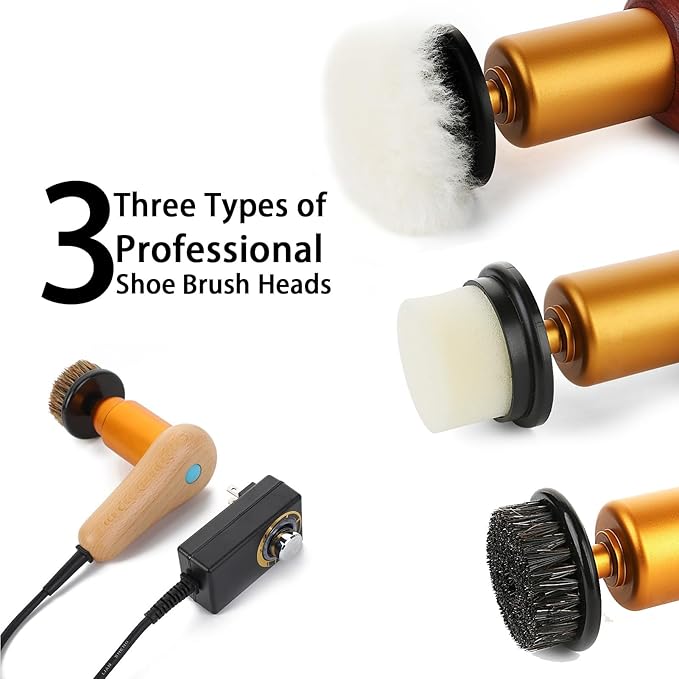 75W Power Electric Shoe Polisher, Adjustable 6 Speed Electric Polisher, Perfect for Leather Shoes and Sneakers, 3 Brush Heads,Time-Saving Solution for Shoe Cleaning (1) (Extra Large)