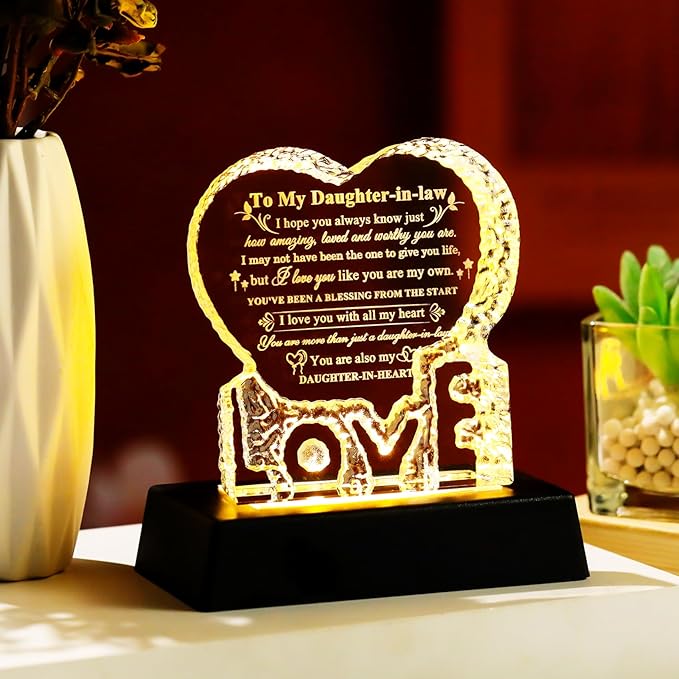 YWHL Daughter In Law Birthday Gifts with Colorful Base, Crystal Keepsake Mothers Day Wedding Gifts for Daughter in Law from Mother in Law