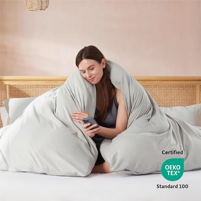 Nestl Light Grey Duvet Cover Full Size - Soft Double Brushed Full Size Duvet Cover Set, 3 Piece, with Button Closure, 1 Duvet Cover 80x90 inches and 2 Pillow Shams