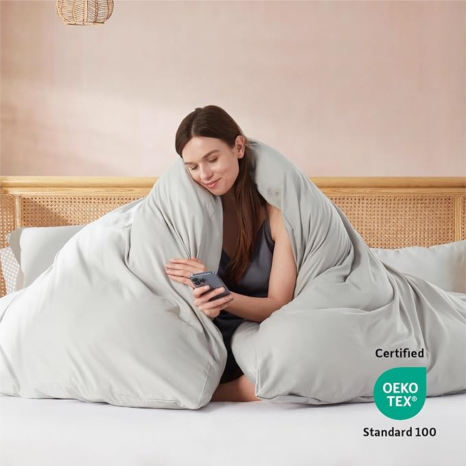 Nestl Light Grey Duvet Cover King Size - Soft Double Brushed King Duvet Cover Set, 3 Piece, with Button Closure, 1 Duvet Cover 104x90 inches and 2 Pillow Shams