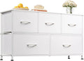 WLIVE Wide Dresser for Bedroom, 5 Drawer Chest of Drawers, White | 5 roomy fabric drawers, Wide storage design, Bedroom or closet use, Sturdy steel frame, Smooth wood tabletop