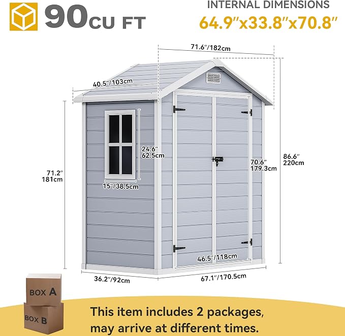 DWVO 6X4FT Resin Storage Shed with Reinforced Floor, Outdoor Storage Shed with Lockable Door, Window & Vents, Waterproof Plastic Tool Shed for Garden Backyard, Patio