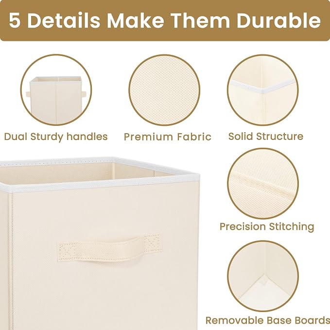 Storage Cubes, 11 Inch Clothes Storage Bins with Dual Handles (10 Pack), Fabric Collapsible Storage Bins for Shelves Closet, Cubby Organizer Bins for Clothing Toys Blanket Magazines (Beige)