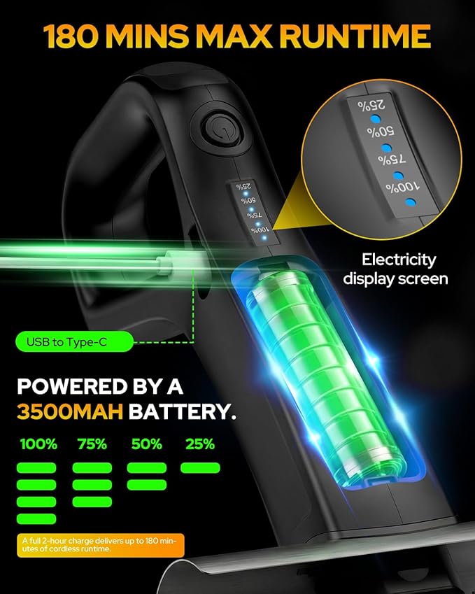 2026 Electric Grill Brush with 2 Brush Heads, 800RPM 25kgf High Torque BBQ Cleaner, 3500mAh Battery, 180 Mins Long Runtime, Extended Handle, Works as Grill Scraper for Tough Grease