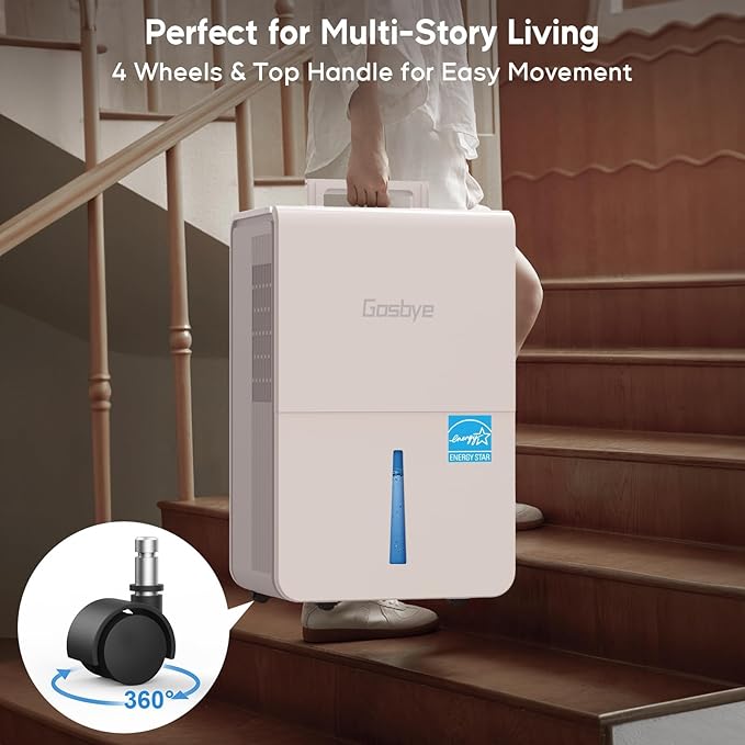 Gasbye 4500 Sq.Ft. 2026 Energy Star Dehumidifier for Basement & Large Rooms with Drain Hose, Max 115 Pints/Day | 45dB Quiet Compressor | 1.7 Gal Water Tank | Auto Shut-Off & Restart, White
