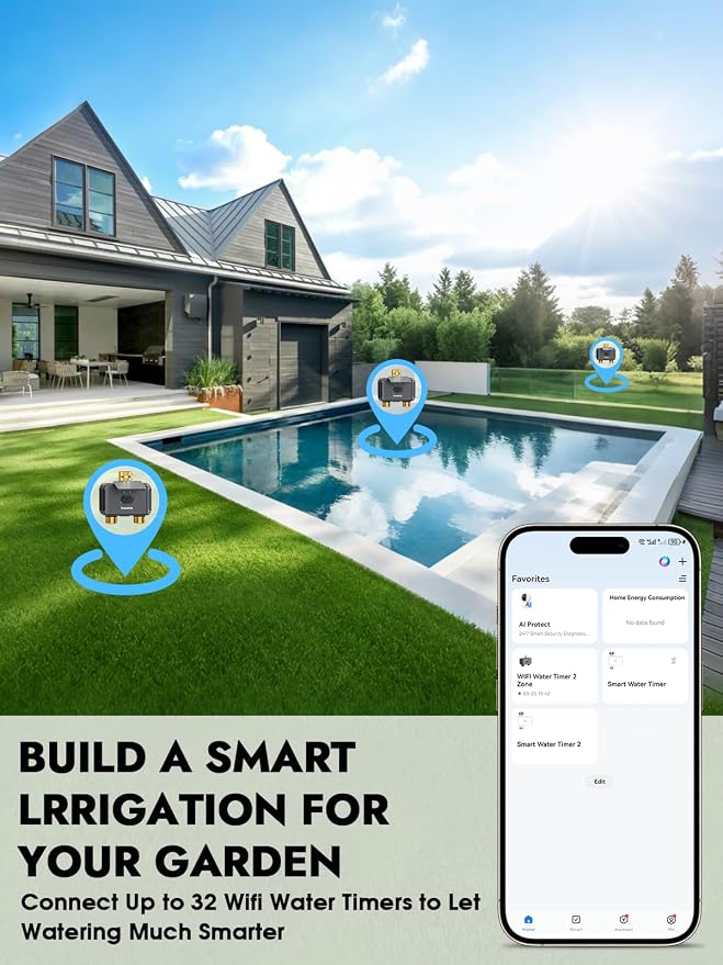 Insoma Solar WiFi Water Timer w/Adjustable 120° Solar Panel, 2-Zone Smart Sprinkler Timer Solar&Type-C Powered, APP&Voice Control Auto Irrigation for Lawn Garden, No Need Hub, Work with Alexa&Google