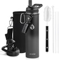 RAYMYLO Insulated Water Bottle 24 oz, Triple Wall Vacuum Stainless Steel (Cold for 24Hrs, Hot for 12Hrs), Leak Proof & Non-BPA, Modern Water Flask Jug with Paracord Handle & Straw Spout Lids