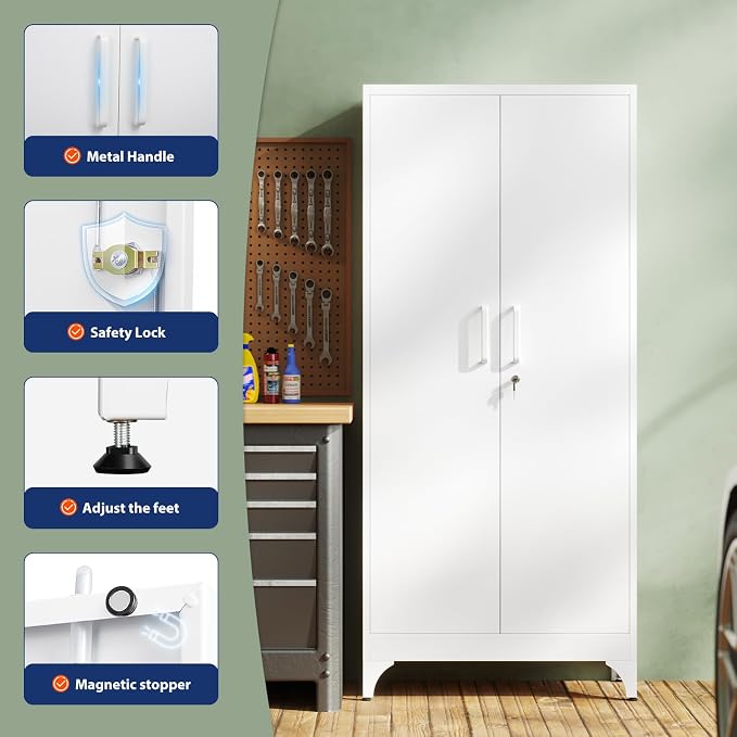 Metal Garage Storage Cabinet with 2 Doors and 4 Adjustable Shelves - 71" Steel Lockable File Cabinet,Locking Tool Cabinets for Home,Office,Garage,Gym,School