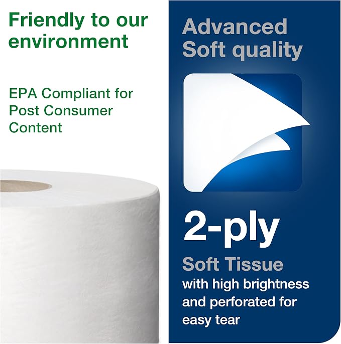 Tork Matic Soft Hand Towel Roll & Mini Jumbo Bath Tissue Roll - Toilet Paper Towels with Advanced Soft Quality, Compatible with T2 Dispenser, 12 rolls x 1075, 2-Ply Sheets, Color: White, 11020602