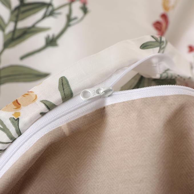 OAITE Duvet Cover Queen Size - 100% Cotton Comforter Cover Floral Duvet Cover Sets 3-PC, Breathable Duvet Cover with Zipper Closure & Corner Ties