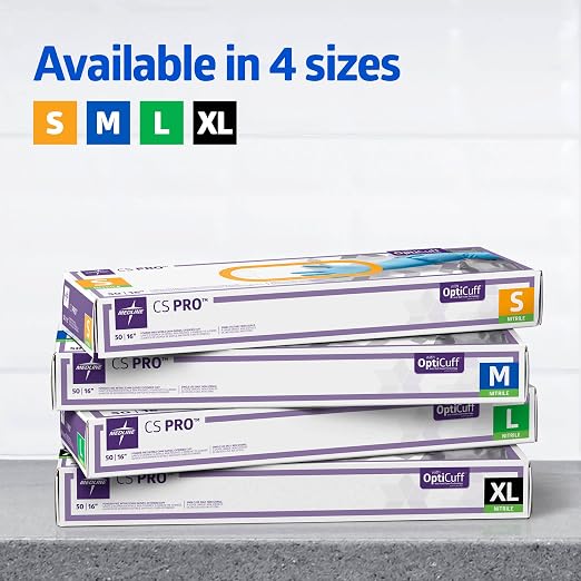 Medline CS Pro 16” Cuff Nitrile Exam Gloves, 50 Count, X-Large, Powder Free, Disposable, Not Made with Natural Rubber Latex, Longer Cuff, Thicker Glove for Extra Protection