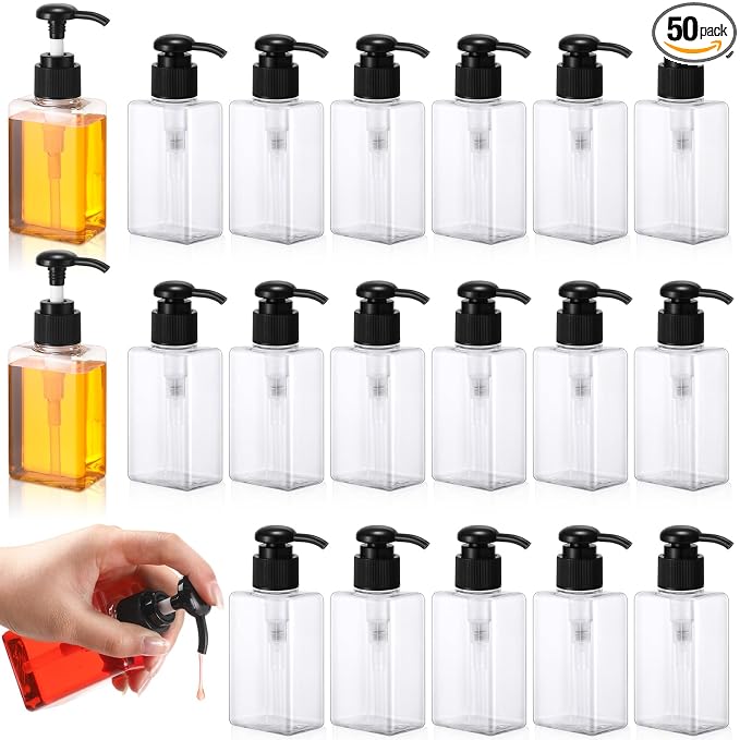 Domensi 100ml /3.4 oz Pump Bottle Mini Travel Bottles Small Dispenser Containers Plastic Pump Lotion Dispenser Empty Square Travel Size Containers Toiletries