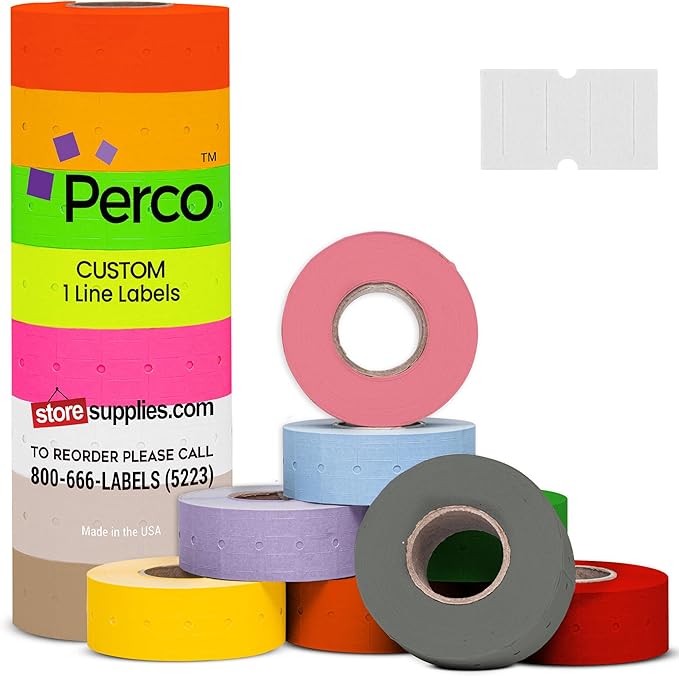 Custom Price and Date Labels - 24,000 Price Marking Labels for Perco Lite, X, Plus and Perco Pro 1 Line Guns - Choose Color, Font and Imprint - 240 Rolls, 30 Sleeves - Made in USA