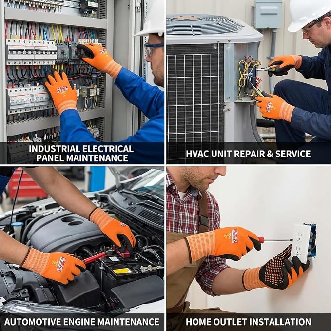 Electrical Insulated Gloves Touchscreen, 500V High Voltage Resistance Electrician Safety Gloves, Rubber Non Slip Work Gloves (500V|Nylon Insulated, Large)