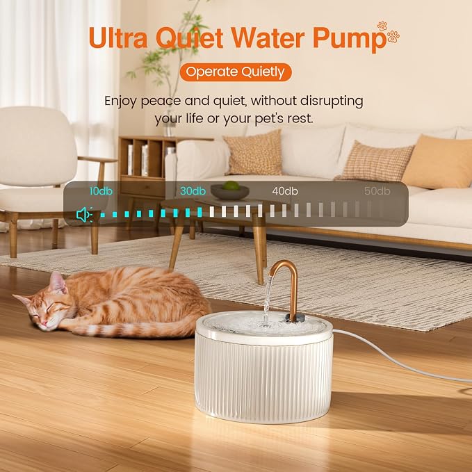 MISFANS Ceramic Cat Water Fountain, All-Ceramic Body, Pure Copper Spout | 2.1L/71oz Capacity, Embossed Design, Under 20dB Pump, Dual Filtration, 2 Flow Modes, Easy-Clean Unit, 3 Filters and Sponge
