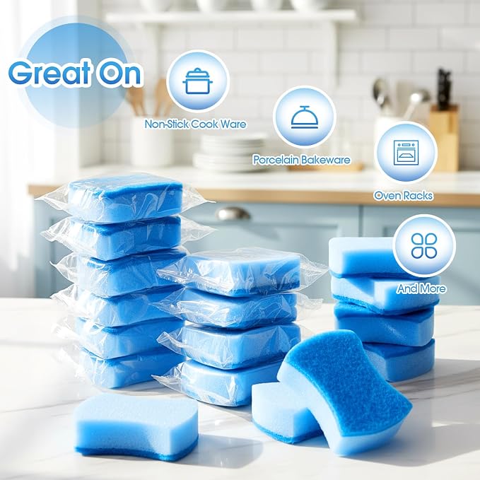 Tioncy 120 Pcs Individually Wrapped Sponges Bulk Dual-Sided Dishwashing Sponge Non-Scratch Scrub Sponges Dish Scrubber for Kitchen, Restaurant, Washing Dishes, Cleaning, Pots, Pans, Car, Bike