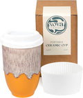 NOVA CERAMICS Grapefruit 12oz Travel Mug - To Go Coffee Tumbler With Lid - Microwave & Dishwasher Safe - Unique Design - Modern Style - Reusable - Adults