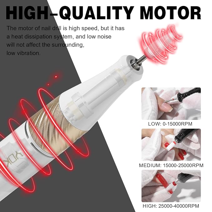 YOKE FELLOW Nail Drill Machine - 4000RPM Nail Drills for Acrylic Nails Professional with 12 Drill Bits for Electric Nail File Manicure Pedicure Home Use (White)