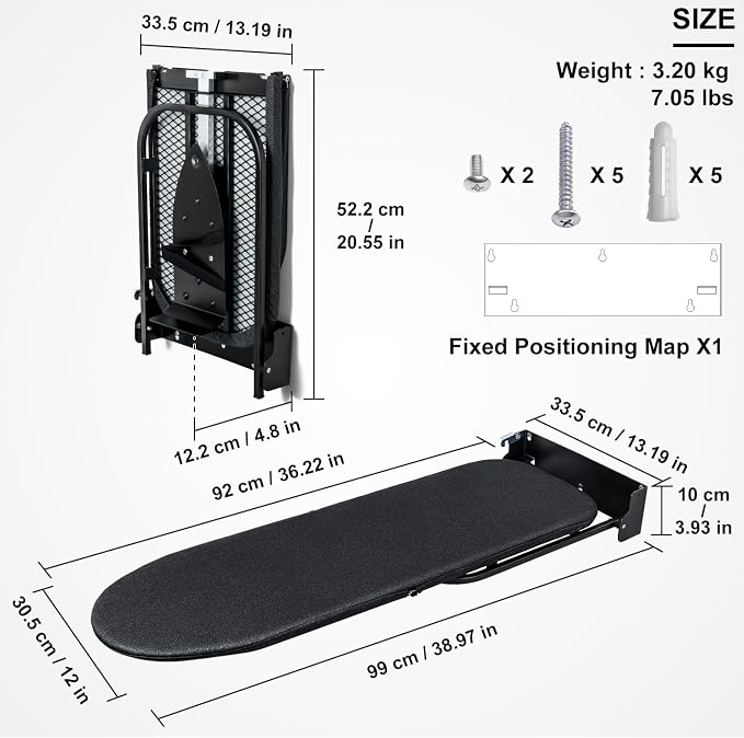 Duwee 12"×36" Wall Mounted Ironing Board with Iron Holder | Folding Ironing Board Cabinet with Heat Resistant Cover,Compact Wall Mount Fold Down Iron Board for Small Spaces