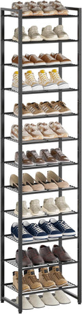 Nunsino Narrow Shoe Rack, 12-Tier Metal Shoe Organizer,Tall Shoe Shelf with Anti-Tip Strap, Max Holds 26 Pairs,Space Saving for Closet,Entryway,Black