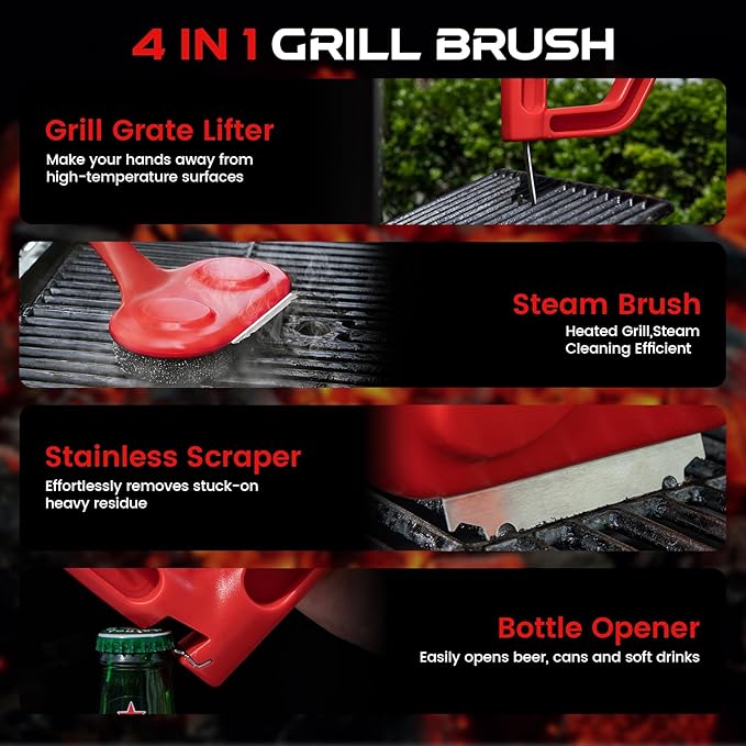 Bristle Free Grill Brush with Scraper, Upgraded 19-Inch Steam Grill Cleaner with Dual-Head Working Simultaneously for Efficient Cleaning for Gas, Charcoal, Electric and Kettle Grills