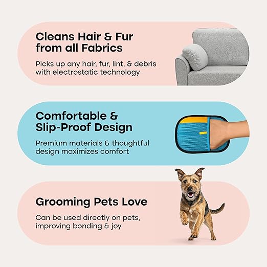 Uproot Cleaner Pro Pet Hair Remover & Electrostatic Pet Hair Removal Glove for Cats & Dogs: Special Multi Fabric Edge Tool for Non-Knit Surfaces, Furniture, Clothes & Car Upholstery – Gets Every Hair!