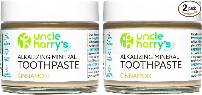 Uncle Harry's Pack of 2 Cinnamon Remineralizing Toothpaste | Natural Whitening Tooth Paste Freshens Breath & Promotes Enamel | Vegan Fluoride Free Toothpaste (2 Pack of 3oz Jars)