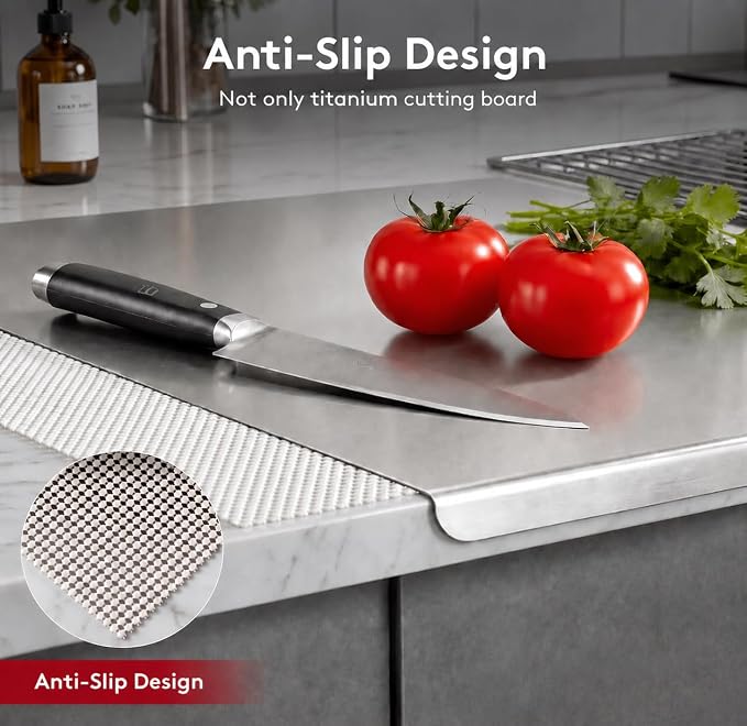 2026 NEW Titanium Cutting Boards for Kitchen, 100% Pure Titanium Kneading Cutting Board with Non Slip Pad, Large Cutting Board for Meat, Fruits, Vegetables, Bread, and Baking (15.7 x 11.8 in)