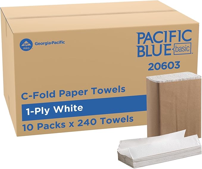 Pacific Blue Basic by Georgia-Pacific PRO C-Fold Paper Towels, White, 10.1” x 12.7” (LxW), 240 Towels Per Pack, 10 Packs Per Case, 20603
