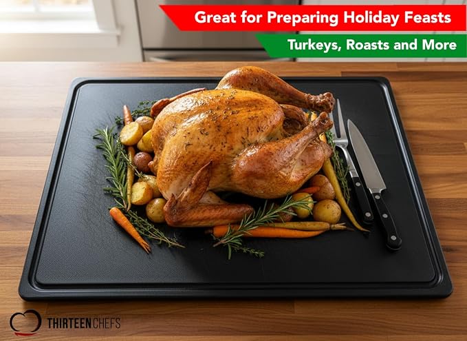 Thirteen Chefs Professional 24 x 18 Grooved Cutting Board for Grilling, BBQ, Carving and Meats - Extra Large, 3/4" Thick Commercial Grade HDPE Plastic, NSF Stamped