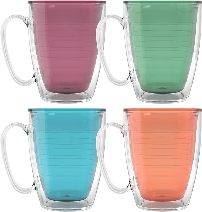 Tervis Clear & Colorful Tabletop - Bright Colors Mug Collection Made in USA Double Walled Insulated Tumbler Travel Cup Keeps Drinks Cold & Hot, 16oz Mug - 4pk, Assorted | Made in USA, Double-wall Insulated, Coffee & Matcha Stays Hot, Shatterproof, BPA-...