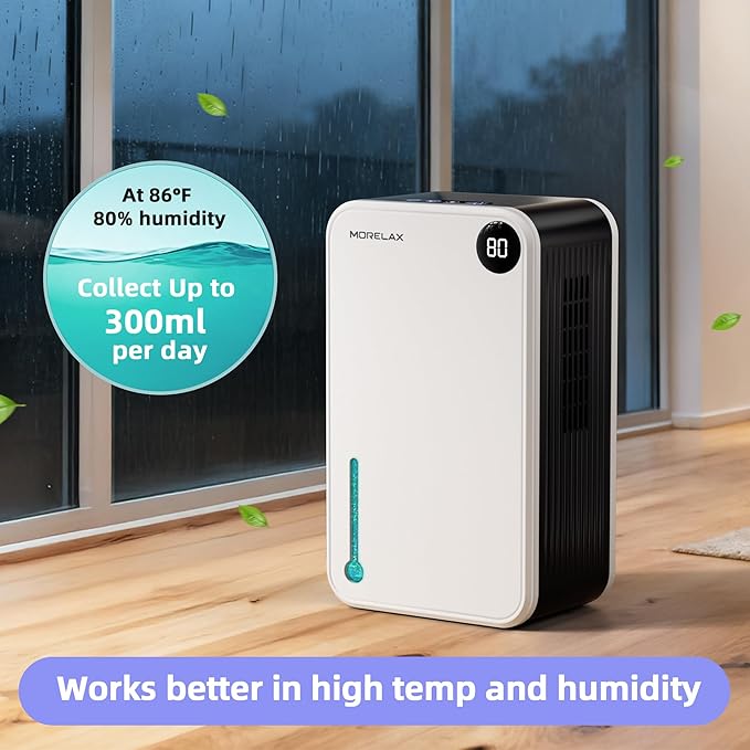 Dehumidifier, 95OZ Dehumidifiers for Home 1000 Sq.Ft, Quiet with Auto Shut Off, Humidity Display Dehumidifier for Bedroom/Bathroom, Timer, Drain Hose, 7-color LED light, Moisture Absorbers (White)